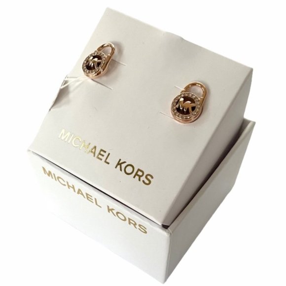 MICHAEL Michael Kors Jewelry - NWT MICHAEL KORS Logo Gold-Tone Pave Lock Earrings